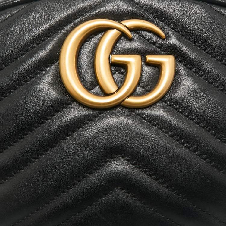 Pre Owned Gucci Black Matelassé Leather GG Marmont Belt Bag