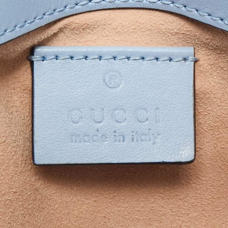 Pre Owned Gucci Light Blue Matelassé Leather Super Mini GG Marmont Shoulder Bag