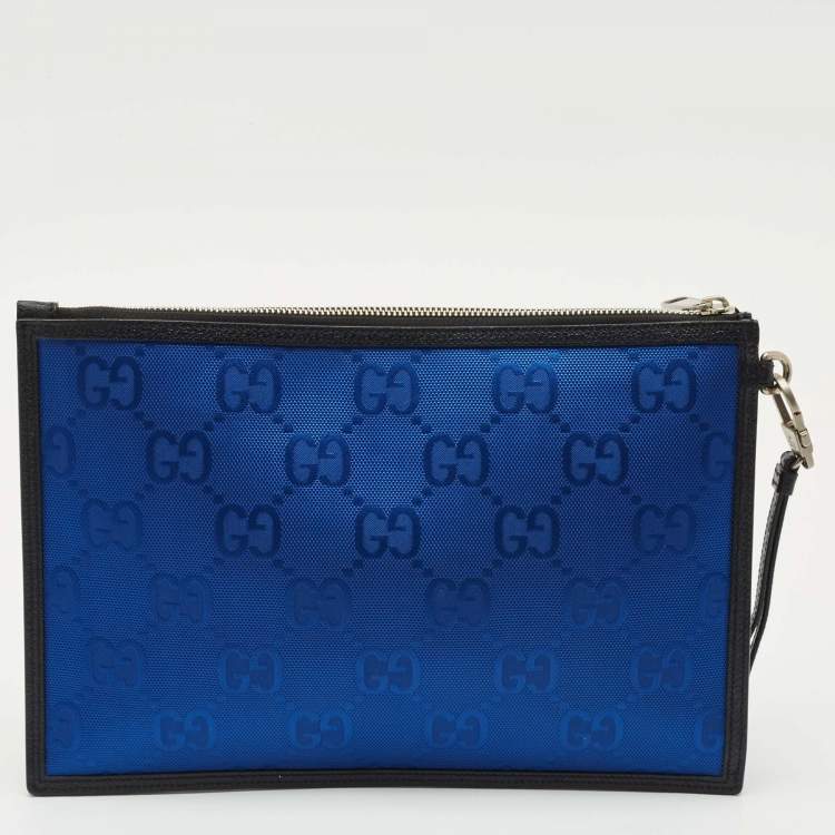 Pre Owned Gucci Blue/Black GG Nylon and Leather Off The Grid Clutch