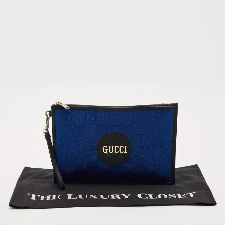 Pre Owned Gucci Blue/Black GG Nylon and Leather Off The Grid Clutch