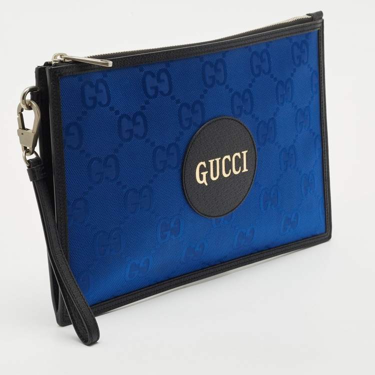 Pre Owned Gucci Blue/Black GG Nylon and Leather Off The Grid Clutch