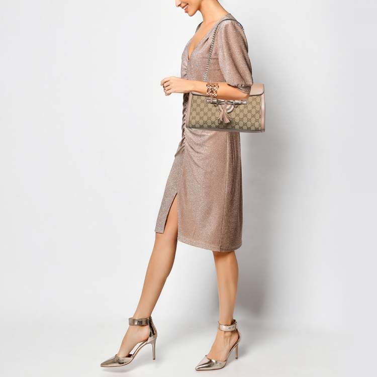 Pre Owned Gucci Beige GG Canvas and Leather Medium Emily Chain Shoulder Bag