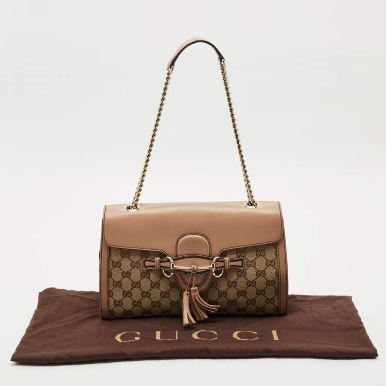 Pre Owned Gucci Beige GG Canvas and Leather Medium Emily Chain Shoulder Bag