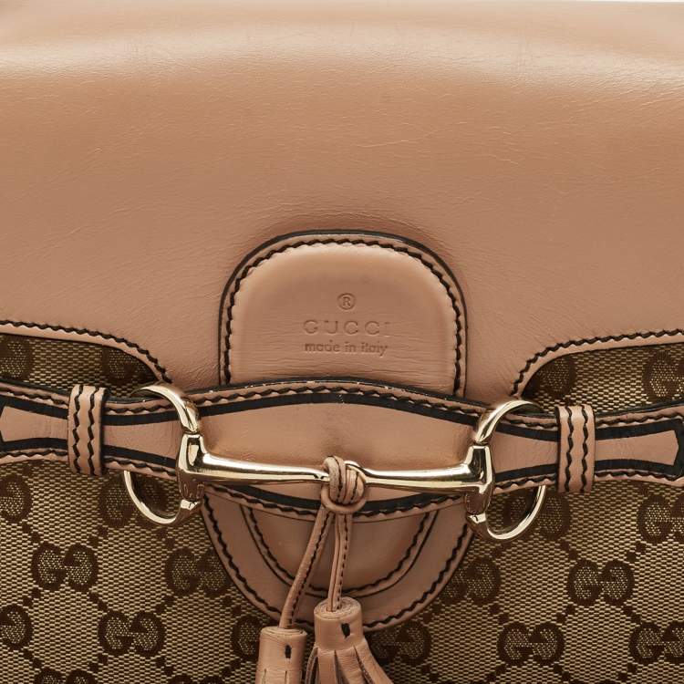 Pre Owned Gucci Beige GG Canvas and Leather Medium Emily Chain Shoulder Bag