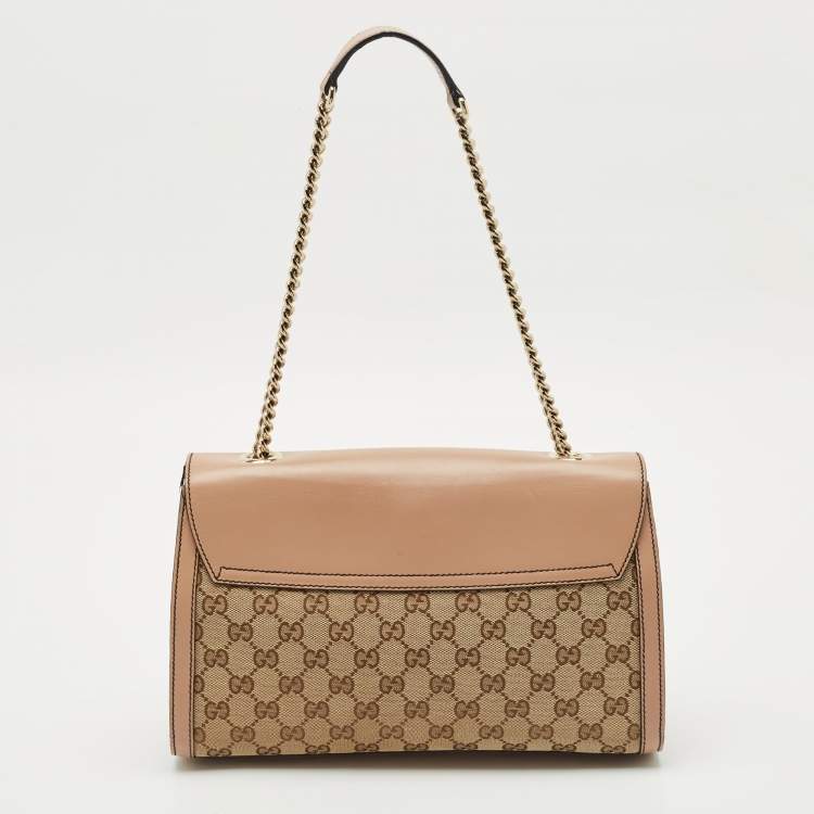Pre Owned Gucci Beige GG Canvas and Leather Medium Emily Chain Shoulder Bag