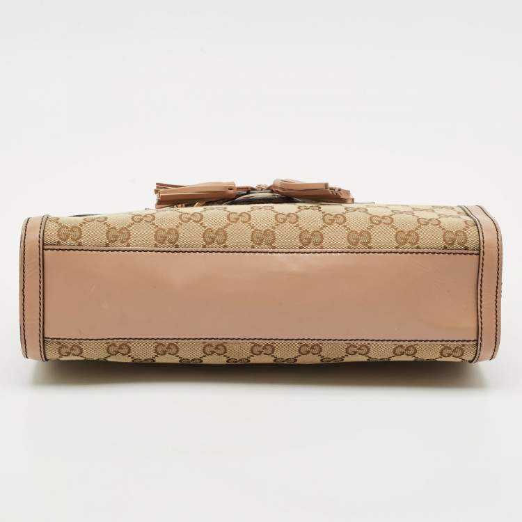 Pre Owned Gucci Beige GG Canvas and Leather Medium Emily Chain Shoulder Bag