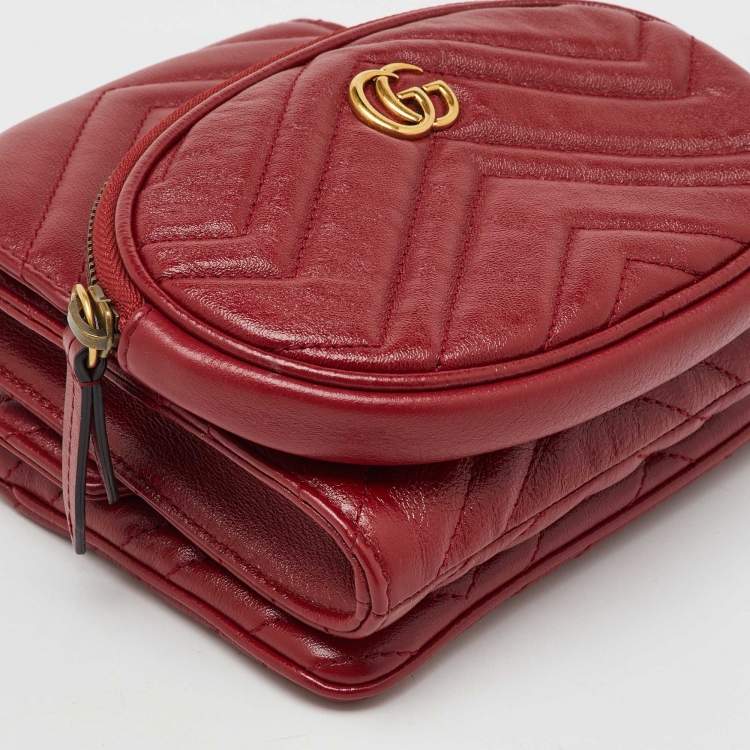 Pre Owned Gucci Red Matelasse Leather GG Marmont 2.0 Multi Belt Bag