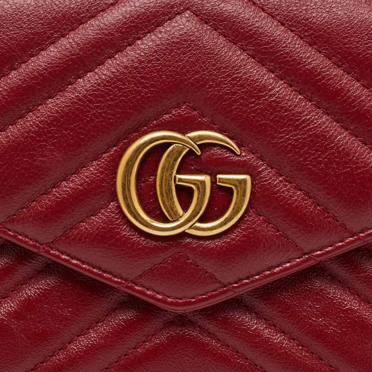 Pre Owned Gucci Red Matelasse Leather GG Marmont 2.0 Multi Belt Bag