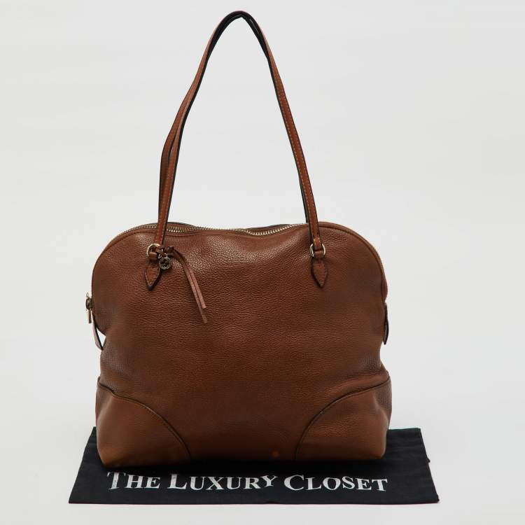 Pre Owned Gucci Brown Leather Bree Zip Dome Satchel
