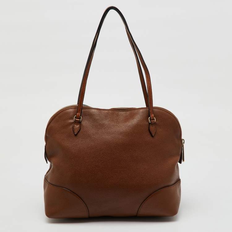 Pre Owned Gucci Brown Leather Bree Zip Dome Satchel