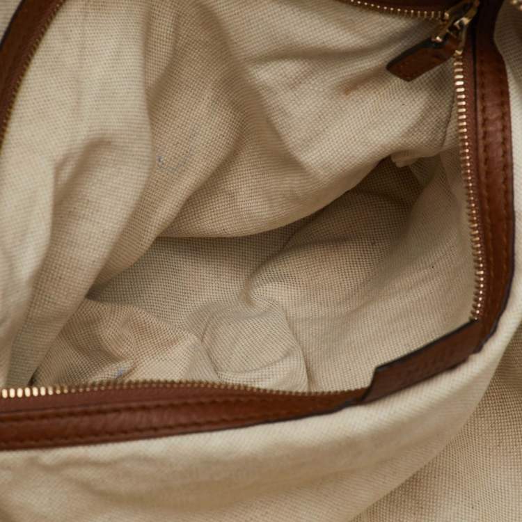 Pre Owned Gucci Brown Leather Bree Zip Dome Satchel