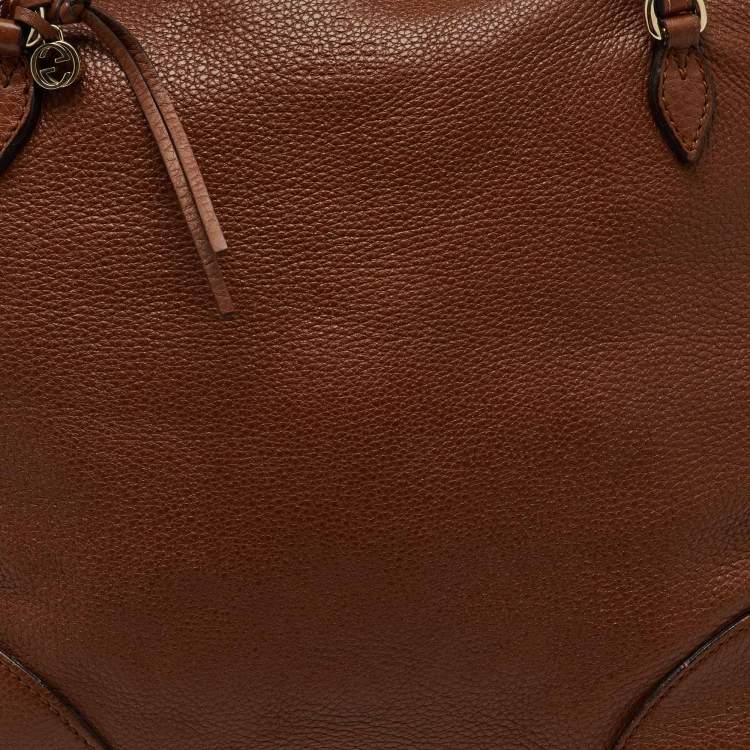Pre Owned Gucci Brown Leather Bree Zip Dome Satchel
