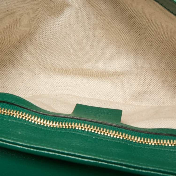 Pre Owned Gucci Green Diagonal Quilt Leather Small GG Marmont Torchon Shoulder Bag