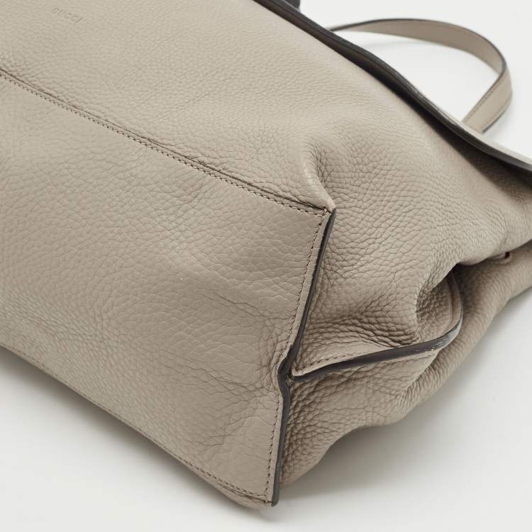 Pre Owned Gucci Grey Leather Large Bamboo Daily Top Handle Bag