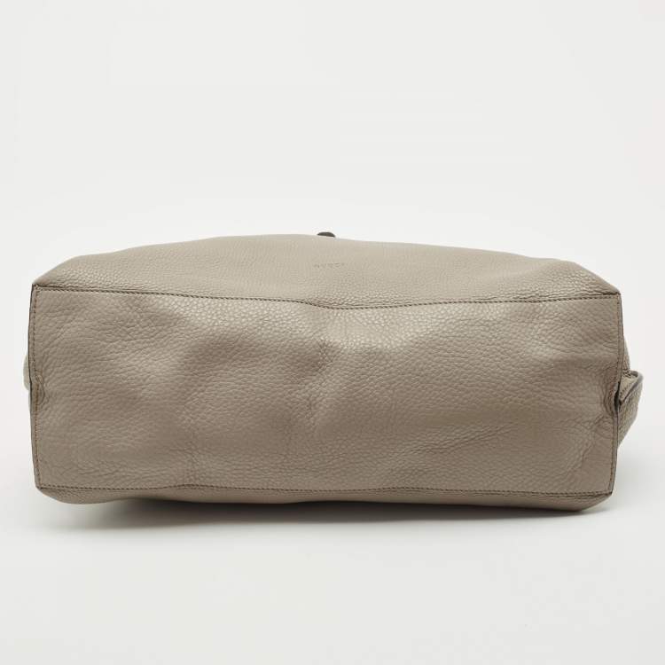 Pre Owned Gucci Grey Leather Large Bamboo Daily Top Handle Bag