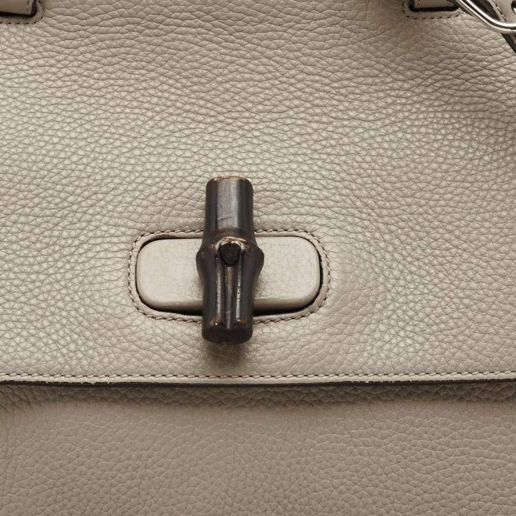 Pre Owned Gucci Grey Leather Large Bamboo Daily Top Handle Bag