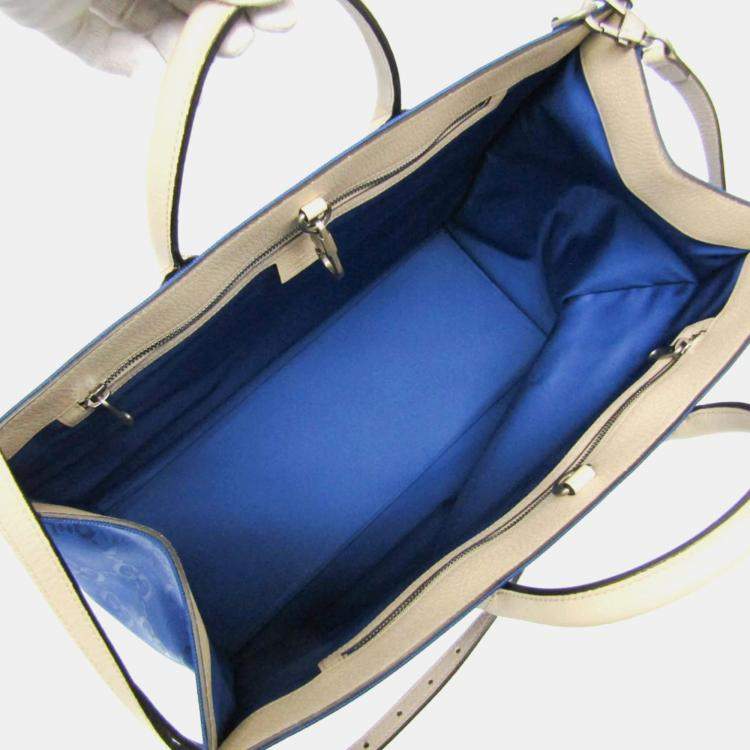 Pre Owned Gucci Blue Off-White Off The Grid GG Nylon Canvas Leather Shoulder Bag