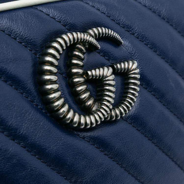Pre Owned Gucci Navy Blue Small GG Marmont Leather Torchon Crossbody