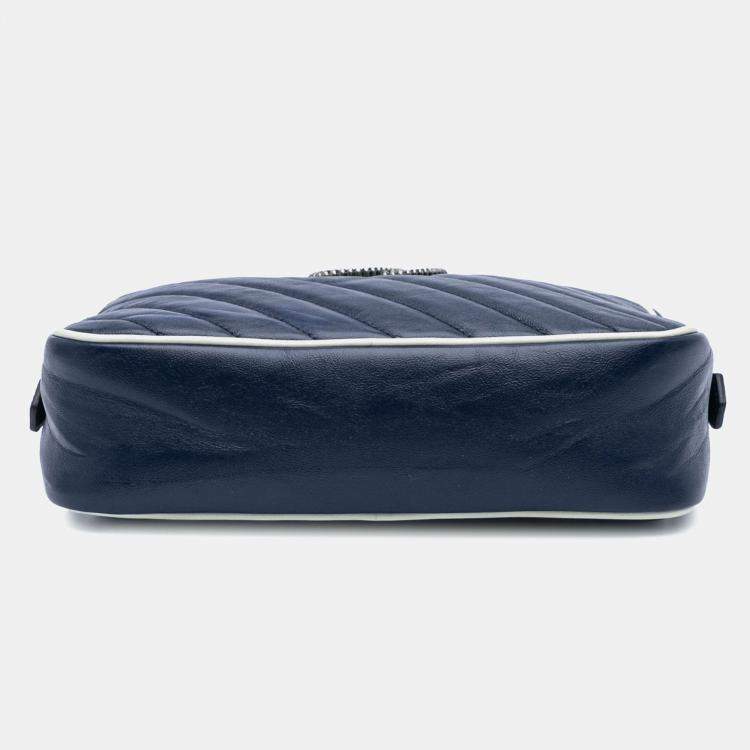 Pre Owned Gucci Navy Blue Small GG Marmont Leather Torchon Crossbody