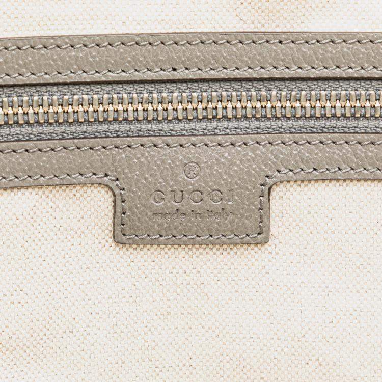 Pre Owned Gucci Grey/White Canvas Embossed Logo Tote