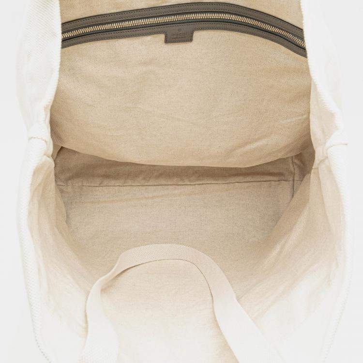 Pre Owned Gucci Grey/White Canvas Embossed Logo Tote