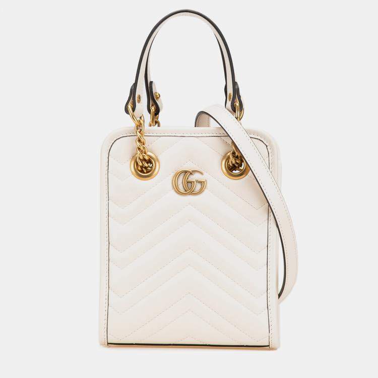مملوكة مسبقًا Gucci White Mini GG Marmont Matelasse Leather Satchel