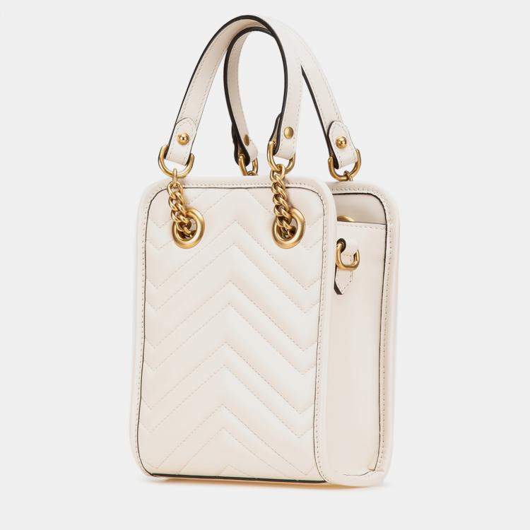 مملوكة مسبقًا Gucci White Mini GG Marmont Matelasse Leather Satchel
