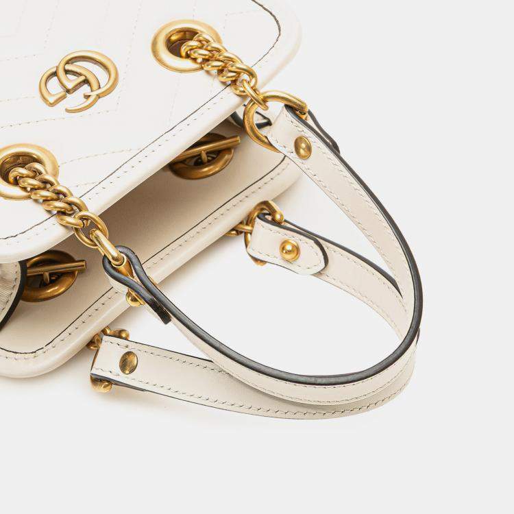 مملوكة مسبقًا Gucci White Mini GG Marmont Matelasse Leather Satchel