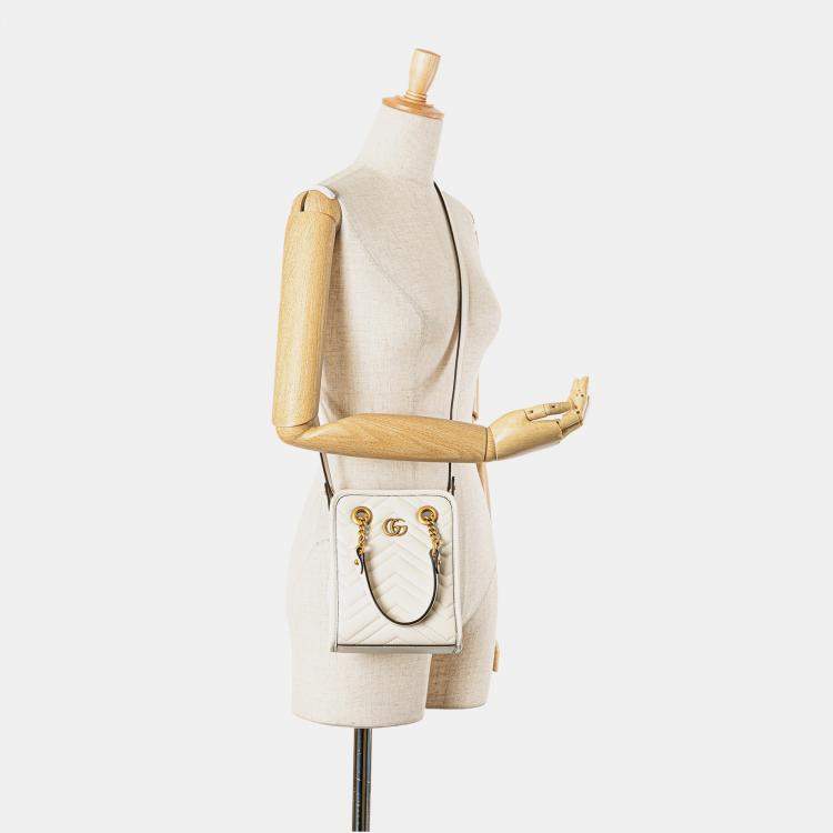 مملوكة مسبقًا Gucci White Mini GG Marmont Matelasse Leather Satchel