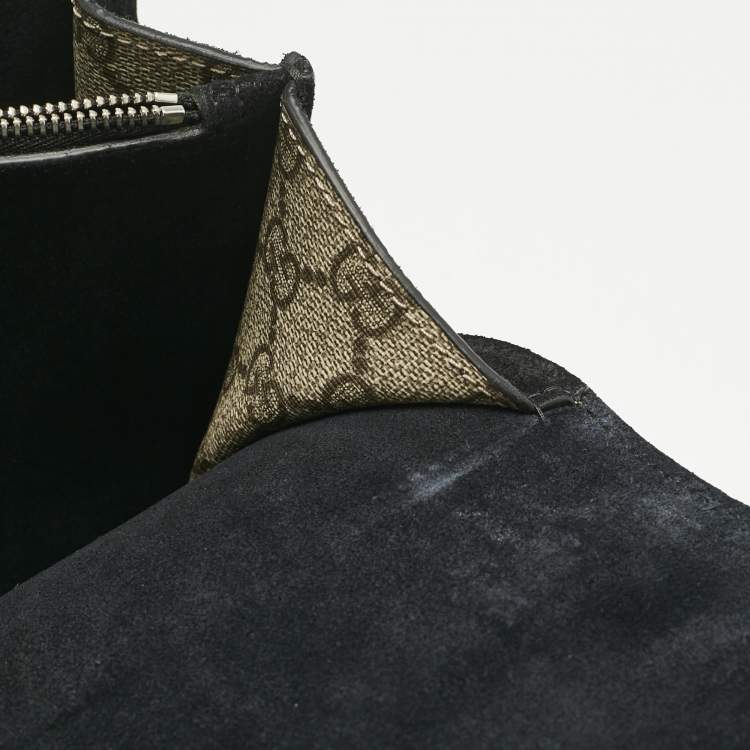 Pre Owned Gucci Black/Beige GG Supreme Canvas and Suede Medium Dionysus Shoulder Bag