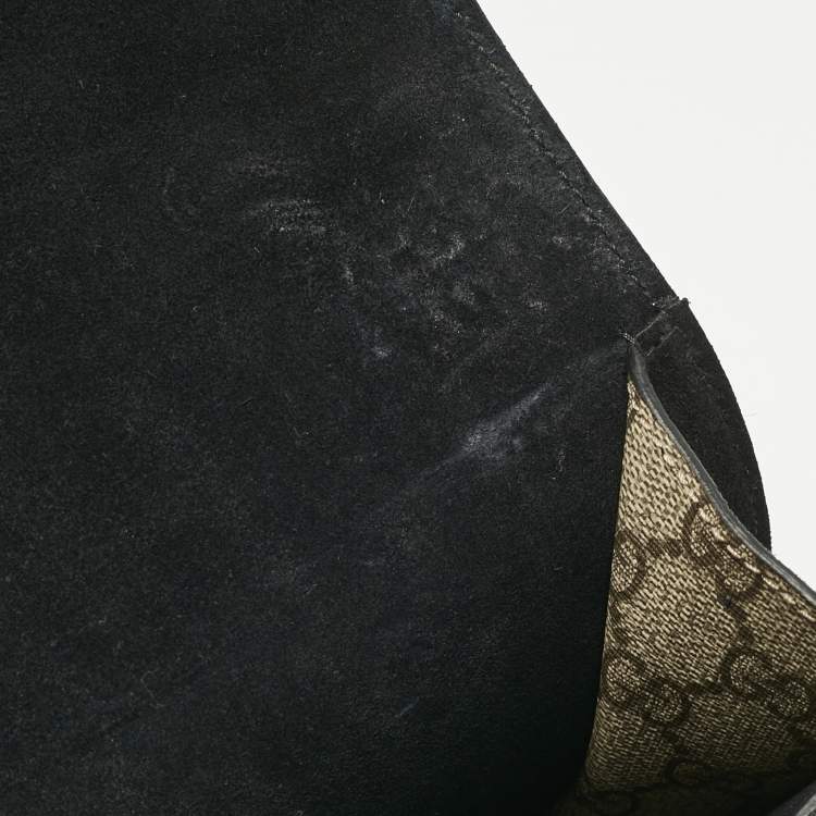 Pre Owned Gucci Black/Beige GG Supreme Canvas and Suede Medium Dionysus Shoulder Bag