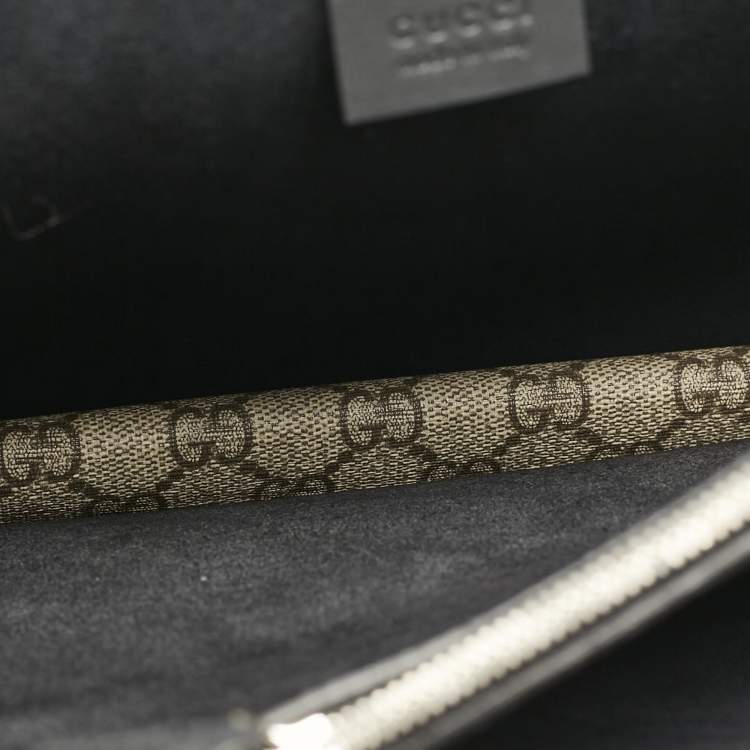 Pre Owned Gucci Black/Beige GG Supreme Canvas and Suede Medium Dionysus Shoulder Bag