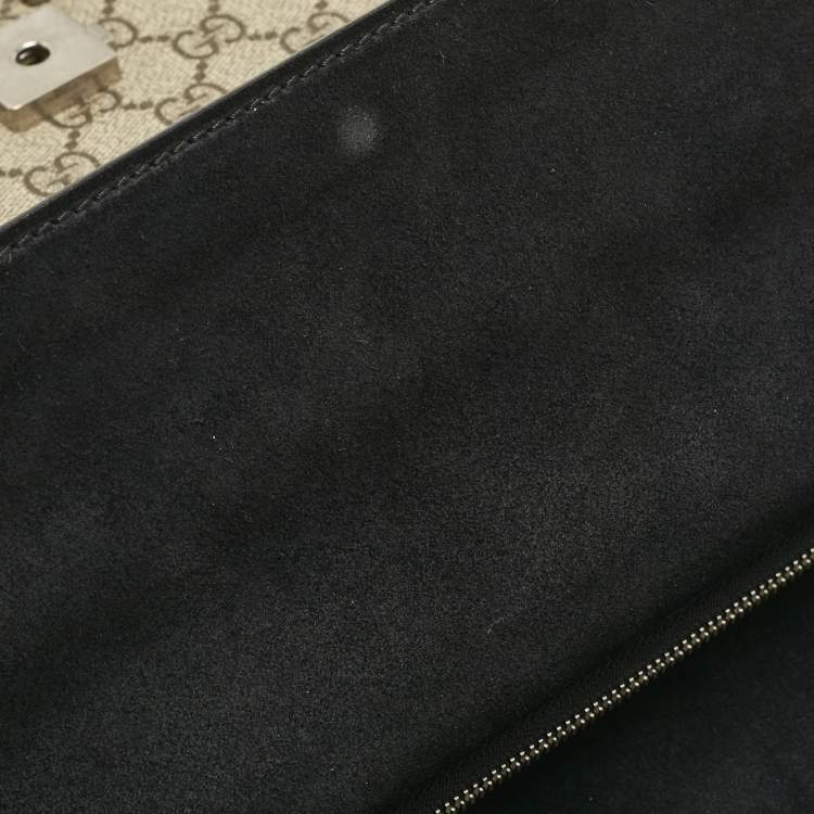 Pre Owned Gucci Black/Beige GG Supreme Canvas and Suede Medium Dionysus Shoulder Bag