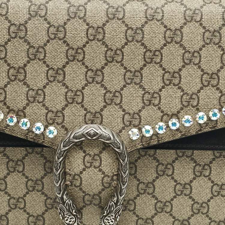 Pre Owned Gucci Black/Beige GG Supreme Canvas and Suede Medium Dionysus Shoulder Bag