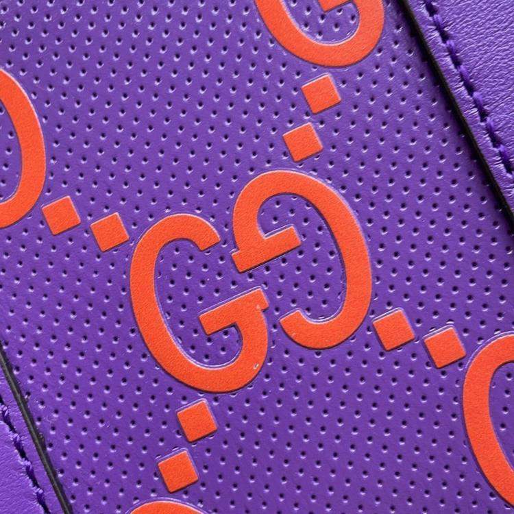 Pre Owned Gucci Purple/Orange Leather GG Embossed Handbag 