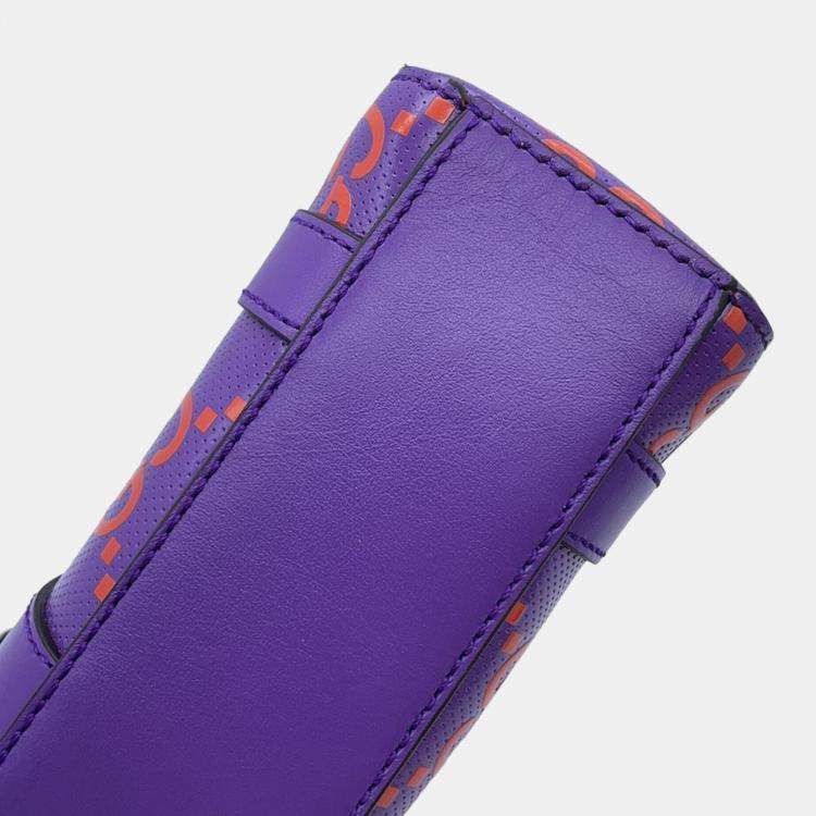 Pre Owned Gucci Purple/Orange Leather GG Embossed Handbag 
