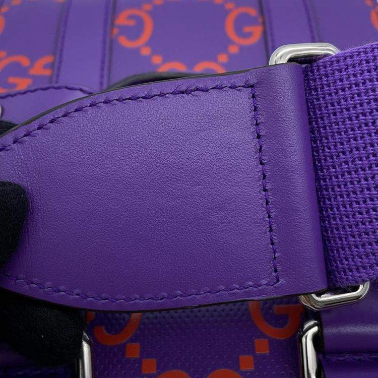 Pre Owned Gucci Purple/Orange Leather GG Embossed Handbag 