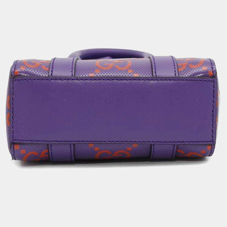 Pre Owned Gucci Purple/Orange Leather GG Embossed Handbag 