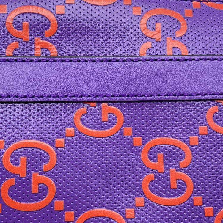 Pre Owned Gucci Purple/Orange Leather GG Embossed Handbag 