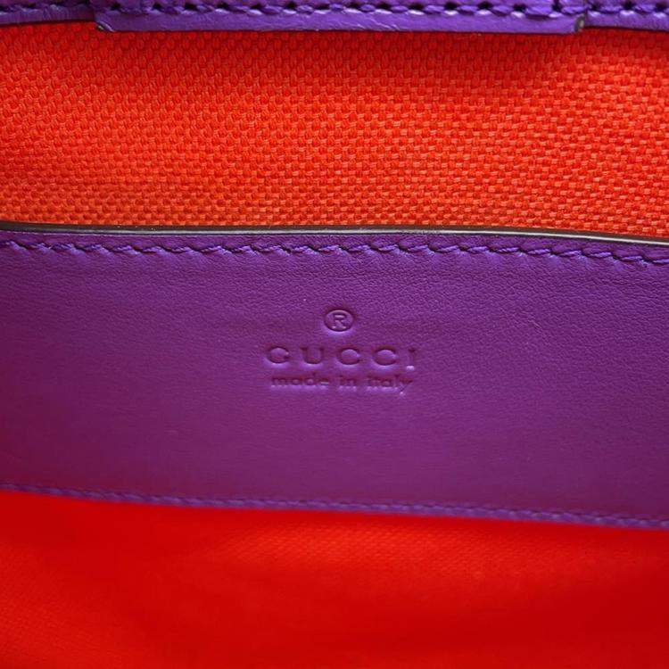 Pre Owned Gucci Purple/Orange Leather GG Embossed Handbag 