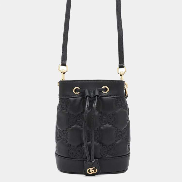 Pre Owned Gucci Black Leather GG Matelasse Bucket Bag