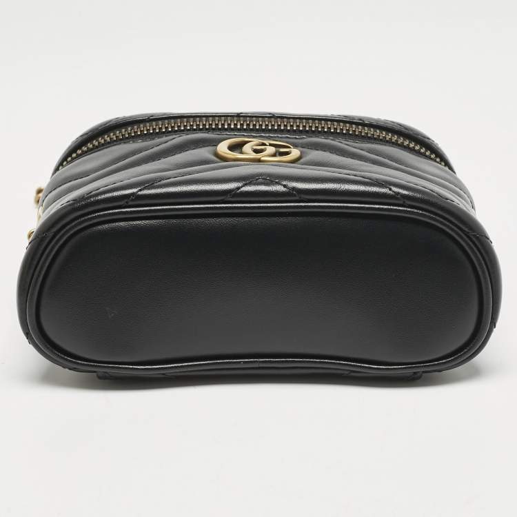 Pre Owned Gucci Black Matelasse Leather Mini GG Marmont Top Handle Bag