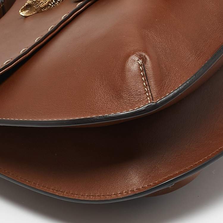 Pre Owned Gucci Brown Leather GG Marmont Animalier Flap Shoulder Bag