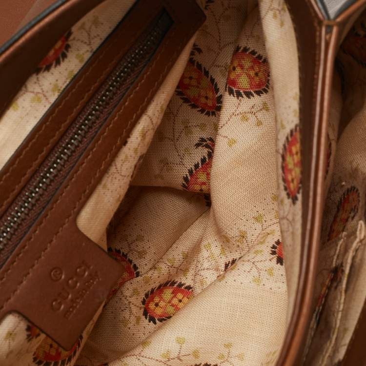 Pre Owned Gucci Brown Leather GG Marmont Animalier Flap Shoulder Bag