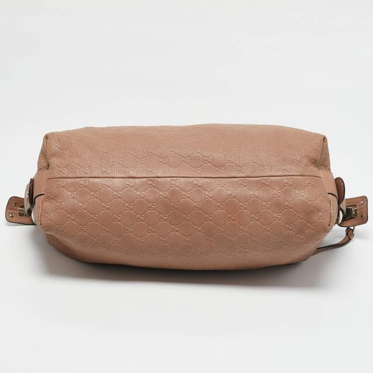 Pre Owned Gucci Old Rose Guccissima Leather Bamboo Bar Shoulder Bag