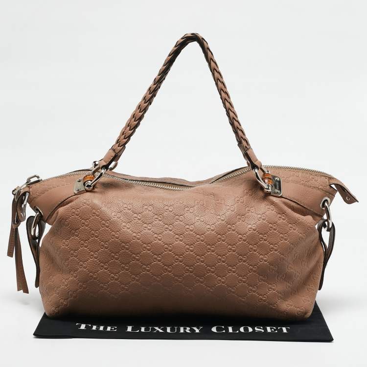 Pre Owned Gucci Old Rose Guccissima Leather Bamboo Bar Shoulder Bag