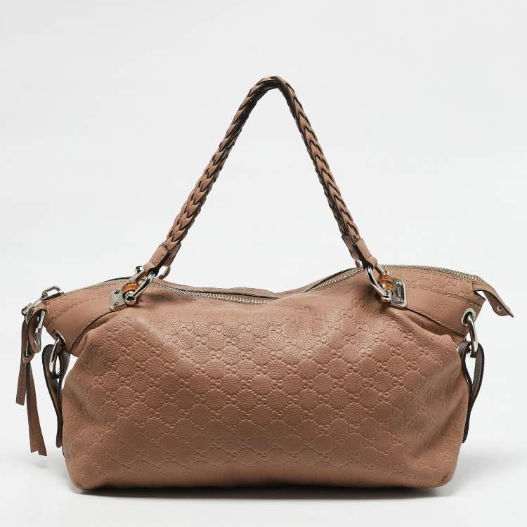 Pre Owned Gucci Old Rose Guccissima Leather Bamboo Bar Shoulder Bag