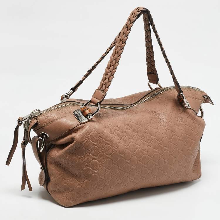 Pre Owned Gucci Old Rose Guccissima Leather Bamboo Bar Shoulder Bag
