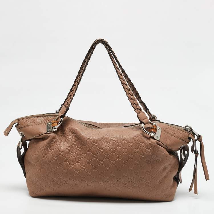 Pre Owned Gucci Old Rose Guccissima Leather Bamboo Bar Shoulder Bag