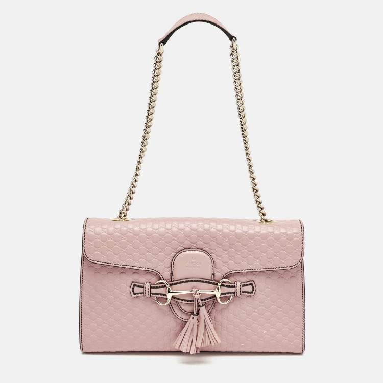 Pre Owned Gucci Pink Microguccissima Leather Medium Emily Chain Shoulder Bag